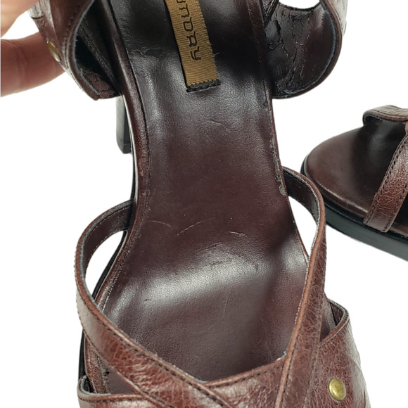 CHINESE LAUNDRY Women's Suzana Brown Leather Studded Heel Sandal Size 9.5 - Picture 11 of 12